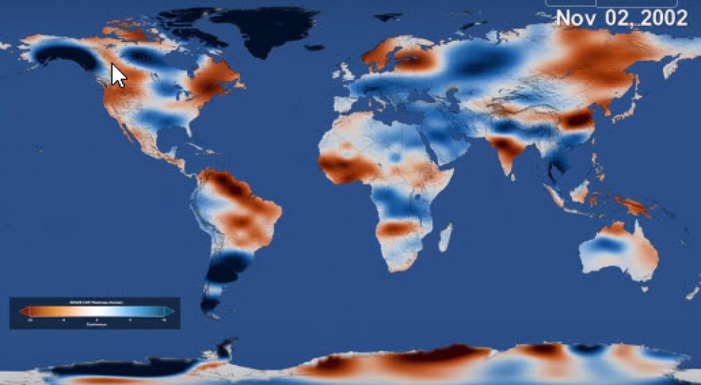 НАСА показало карту состояние пресноводных ресурсов за 14-летний период